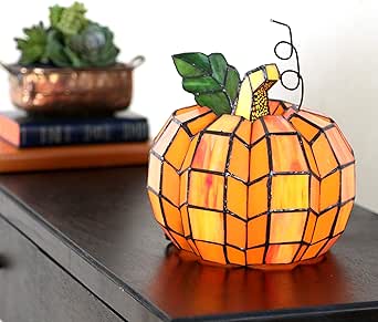 MISC 9" H Patch The Pumpkin Stained Glass Accent Lamp - 8.25" l X 8.25" w 9" h Green Orange Casual