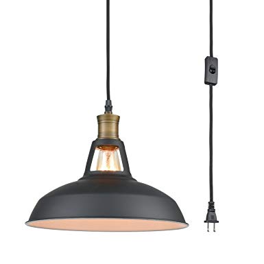 YOBO Lighting Industrial Plug-in Pendant Light with 9.8 Ft Cord and On/Off Switch