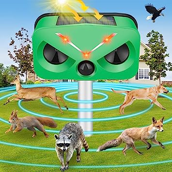 Ultrasonic Animal Repeller Ourtdoor, 2023 New Solar Powered Animal Repeller, Dog Deterrent Waterproof Cat Repellent with Motion Sensor for Squirrels Raccoon Rabbit Foxes,Deer,Skunk for Garden Farm