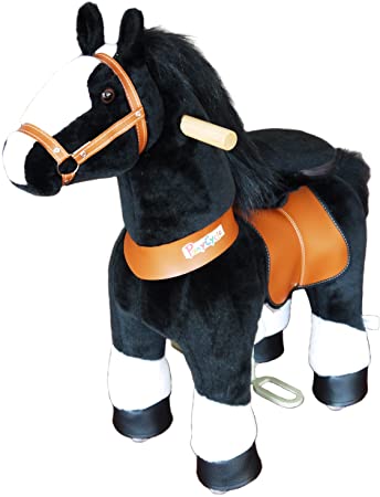 PonyCycle Official Ride On Horse Black with White Hoof No Battery No Electricity Mechanical Pony Small Giddy up Pony Plush Toy Walking Animal for Age 3-5 Years Small Size - N3184