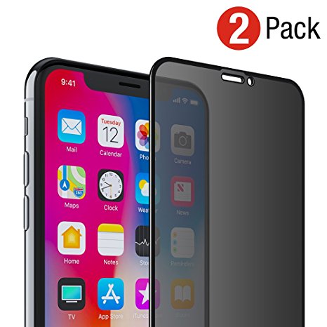 iPhone X Privacy Glass Screen Protector [Edge to Edge] Full Coverage, Premium Tempered Glass (2-Pack)