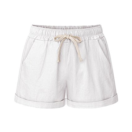 Gooket Women's Elastic Waist Cotton Linen Casual Beach Shorts with Drawstring