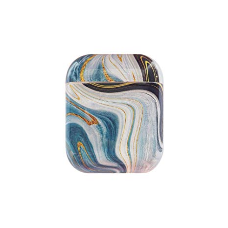 AirPods Case Protective, Mangix Marble Design PC [Support Wireless Charging] Dustproof Cover and Case for Apple AirPods (Marble/Blue)