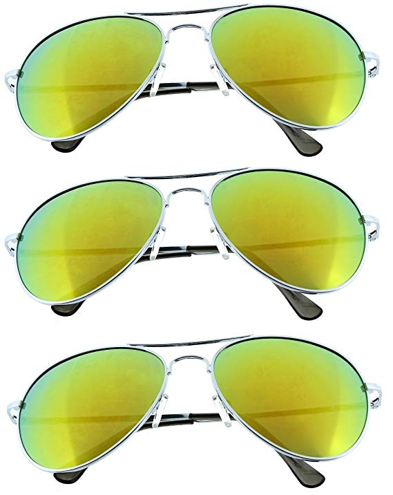 Fiore 3 Pack Aviator Sunglasses Classic Metal w/ Spring Hinges