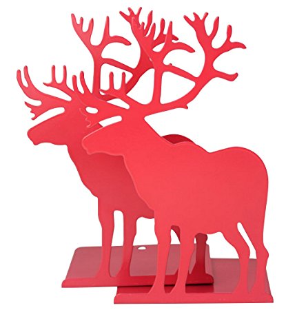 Fasmov Elk Nonskid Bookends Art Bookend,1 Pair (Red)