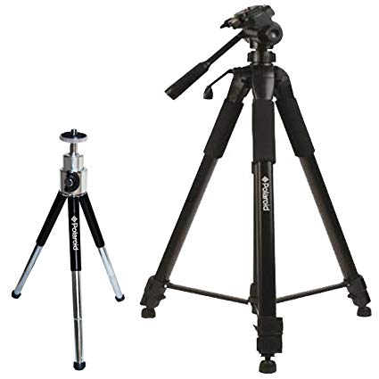 Polaroid 72-inch Photo / Video ProPod Tripod Includes Deluxe Tripod Carrying Case   Additional Quick Release Plate For Digital Cameras & Camcorders and Polaroid 8" Heavy Duty Mini Tripod With Pan Head