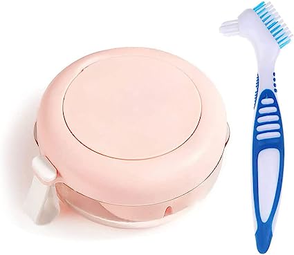 Anbbas Leakproof Denture Cup with Basket and Cleaning Brush, Retainers Case Soak Container for Braces,Aligner,Mouth Guards,Partial,Wire Dentures Storage