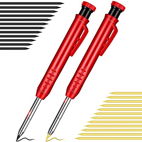 Solid Carpenter Pencil with Sharpener and Leads Mechanical Pencils for Wood Flooring Marker Carpenters Drawing Scriber Woodworking Architect ()