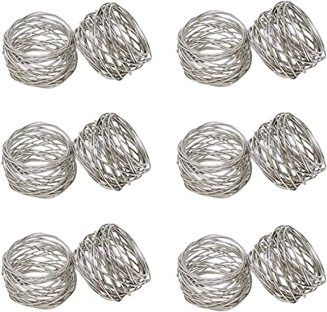 ITOS365 Handmade Silver Round Mesh Napkin Rings Holder for Dinning Table Parties Everyday, Set of 12