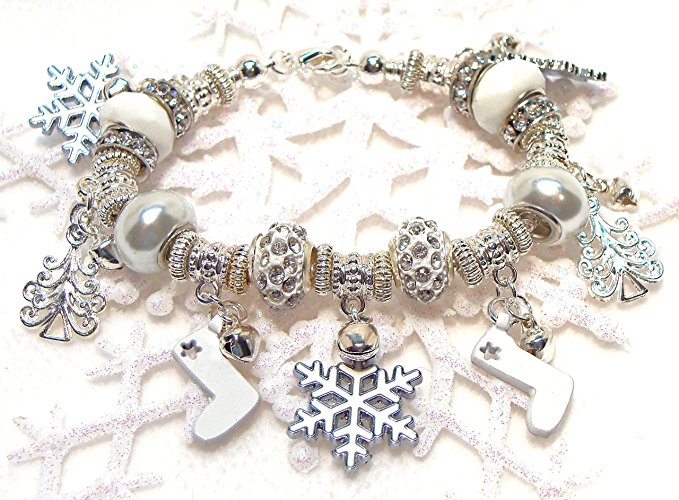 Winter Wonderland Pandora Style Charm Bracelet with Crystals and Christmas Charms