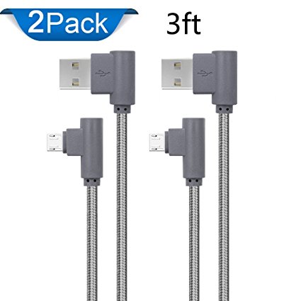 Micro USB Cable, Angled Micro USB Cable 90 Degree Nylon Braided Micro USB to USB A Date and Sync Data Android Cable Pack of 2(3ft)