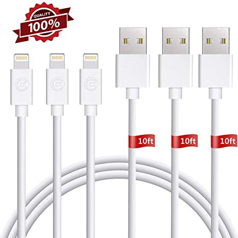 Sundix iPhone Charger, 3Pack 10ft Charging Syncing Cord Compatible with iPhone X 8 Plus 8 7 Plus 7 6 6S 6 Plus 5S SE iPod iPad Mini Air Pro