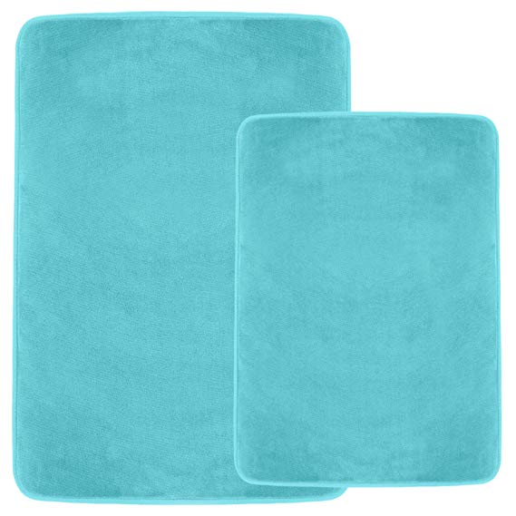 Clara Clark Non Slip Memory Foam Tub-Shower Bath Rug Set, Includes 1 Small Size 17 x 24 in. 1 Large Size 20 X 32 in. - Aqua Light Blue