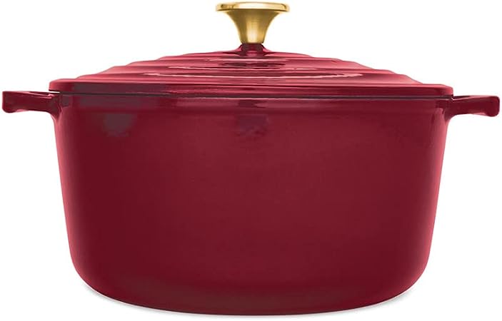 T-fal Cast Iron Enameled Dutch Oven 6 Quart Induction Oven Broil Safe 500F Pots and Pans, Cookware Red