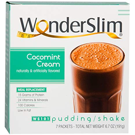 WonderSlim High Protein Meal Replacement Weight Loss Shake/Low-Carb Diet Shakes & Pudding Mix (15g Protein) - CocoMint Cream (7ct) - Low Carb, Low Fat, Kosher
