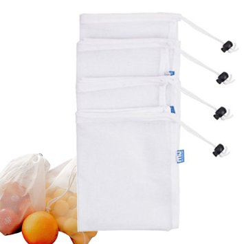 MIU COLOR Reusable Produce Bags Extra Large Washable Portable and Eco Friendly Lightweight Nylon Mesh Bags for Fruit Vegetable or Garden Produce Set of 4