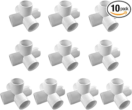 QWORK 5 Way 3/4" Tee PVC Fitting, 10 pack White PVC Elbow Fittings, Ideal for Build Heavy Duty PVC Furniture