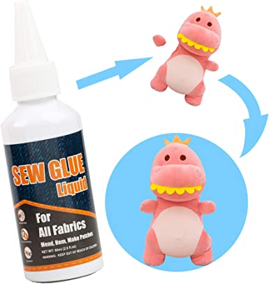 SEWOR 7 Min Quick Bonding Fast Dry Sew Fabric Glue DIY Mask Making Tools Liquid Reinforcing Adhesive Speedy Fix for All Fabrics Clothing Cotton Flannel Denim Leather Polyester Doll Repair (60ml-1)