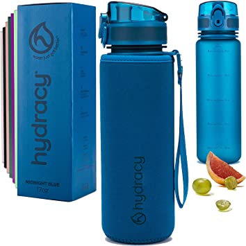 Hydracy Water Bottle with Time Marker -500ml BPA Free Water Bottle - Leak Proof & No Sweat Gym Bottle with Fruit Infuser Strainer for Fitness or Sport & Outdoors
