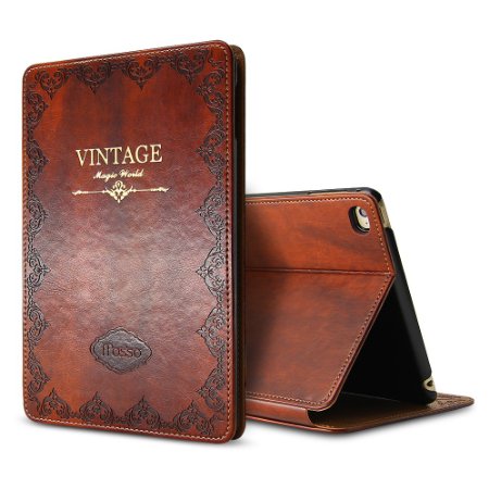 iPad Mini 2/3 Case Cover,Modern Vintage Book Style Case for Ipad Mini 1/2/3,Premium PU Leather Smart Case Auto Sleep Wake Slim Fit Multi Angle Stand,Brown