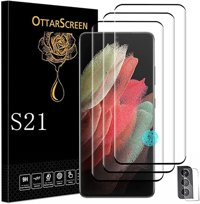 OttarScreen Galaxy S21 Screen Protector, 3 Pack Tempered Glass Screen Protector, 1 Pack Camera Lens Protector, Compatible Fingerprint, 3D Glass 9H Hardness Tempered Glass Screen Protector for Samsung Galaxy S21 Screen Protector【3 1 Pack 】