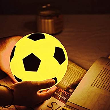 Soccer Night Light for Kids, Soccer Toy Gift for Boys, USB Rechargeable Children Night Lamp/13cm/Yellow