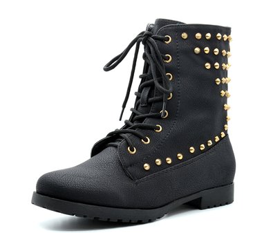 Dream Pairs Ins-1 Studded Lace-up Combat Boots Black Gold