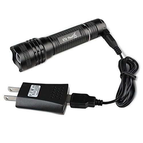 ThorFire BD04 CREE XM-L2 LED Flashlight USB Rechargeable with Battery Installed Need to Take Out the Battery and Remove the Paper
