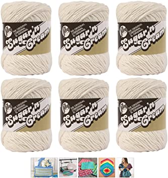 Bulk Buy: Lily Sugar'n Cream Yarn 100% Cotton Solids and Ombres (6-Pack) Medium #4 Worsted Plus 5 Lily Patterns (Ecru 00004)