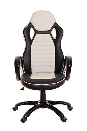 TimeOffice Ergonomic PU Leather High-Back Bucket Seat - Grey/Black - Comfort Executive Office Desk Chair With Racing Style Office Swivel Chair - Best Used For Computer Desk, Office, Gaming
