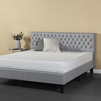 Zinus Upholstered Grand Button Tufted Platform Bed with Wood Slat Support in Grey, King