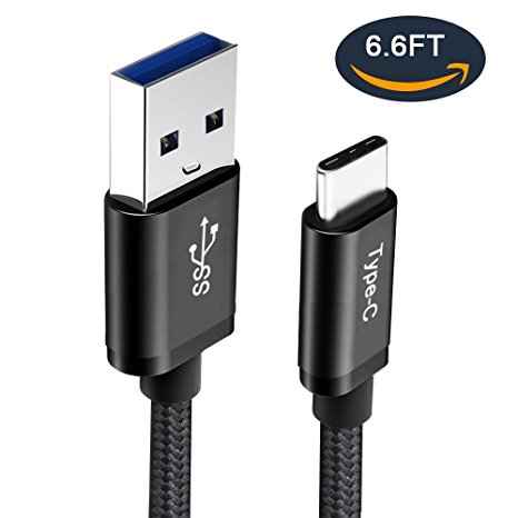 USB Type C Cable 6.6FT, Braided Fast Charging Cord Type C to 3.0 Fast Charger Cable for MacBook, LG G6 V20 G5,Google Pixel, Nexus 6P 5X, Samsung Galaxy S8 S8 Plus, Moto Z2 P, Nintendo Switch Black