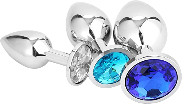 Belmalia 3X Metal Anal Plug | Butt Plug Ice Blue Crystal | Pure Pleasure in 3 Sizes for Women, Couples, Men | Anal Toy Set Silver