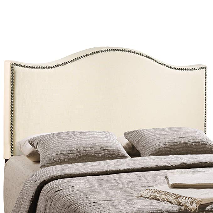 Modway Curl Upholstered Linen Fabric King Headboard Size With Nailhead Trim and Curved Shape in Ivory Fabric