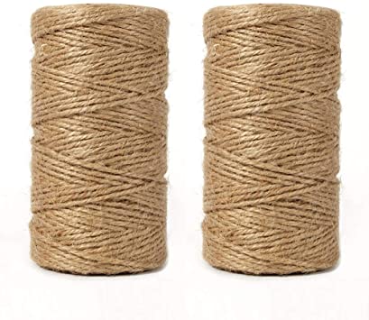 Syhonic 2 Pack Jute Twine 2mm String Natural Christmas Twine and 200m Thick Hemp Rope Art Craft Garden Twine for DIY Gift Packing Gardening Bundling Camping and Wedding Decorating (Natural)