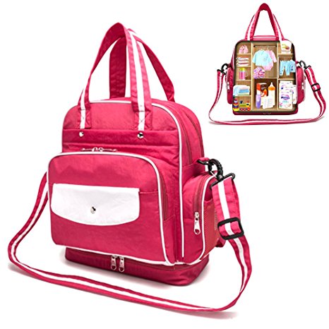 Multi-Functional Diaper Bag,XREXS Mummy Organizer Backpack/ Shoulder Bag,Tote Bags/ Handbag,Cute Baby Nappy Bag with Adjustable Strap, Larger Capacity,Waterproof Design (Pink)