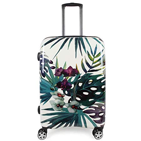 NEWCOM Luggage 24 Inch Hardside Spinner Wheels TSA Lock Watercolor Tropical Palm Monstera Leaves flowers Colorful Printing Suitcase ABS PC
