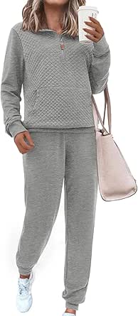 BTFBM Womens Sweatsuits 2 Piece Set Quilted Quarter Zip Pullover Jogger Sweatpants Tracksuit Fall Matching Lounge Sets