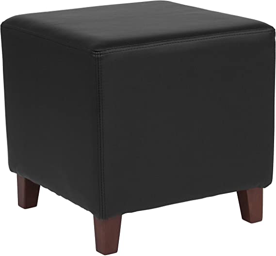 Flash Furniture Ascalon Upholstered Ottoman Pouf in Black Leather