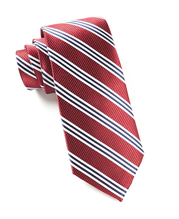 The Tie Bar 100% Woven Silk Burgundy Bar Striped Tie