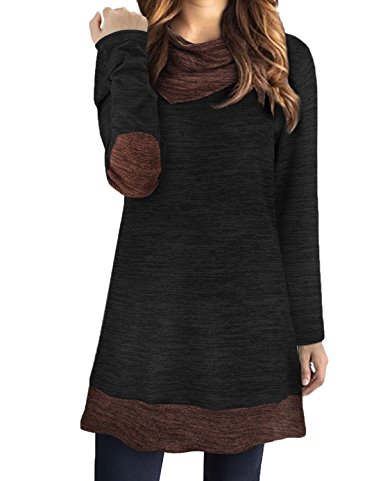 STYLEWORD Women's Long Sleeve Drape Scarf Neck Patchwork Casual Tunic Sweater Shirts