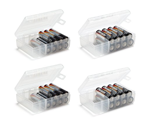 Set of 4 - AA and AAA Battery Storage Box, Battery Storage Case, Battery Holder Clear