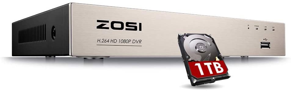 ZOSI 1080P 4Channel 4-in-1 HD-TVI Security Video DVR Recorder System with 1TB Hard Drive for 960H/720P/1080P CCTV Surveillance Cameras Support Motion Detection,Remote Viewing