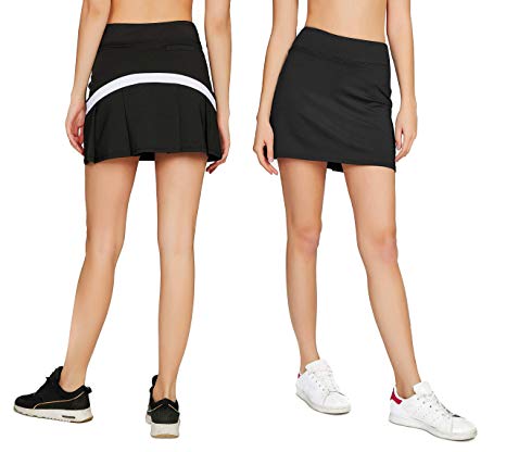 Cityoung Women's Casual Pleated Golf Skirt with Underneath Shorts Running Skorts