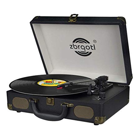 Vinyl Record Player - Vintage Suitcase Turntable 3 Speed for 7〞10〞12〞 LP Bluetooth 2 Stereo Speakers 5V 1.5A DC in Standard RCA Headphone Outputs,Black (Black) (s)