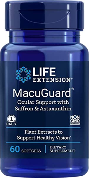 Life Extension MacuGuard Ocular Support with Saffron & Astaxanthin, 60 Softgels