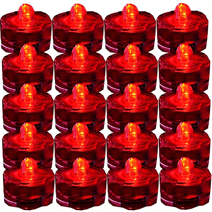 JYtrend SUPER Bright LED Floral Tea Light Submersible Lights For Party Wedding (Red, 60 Pack)