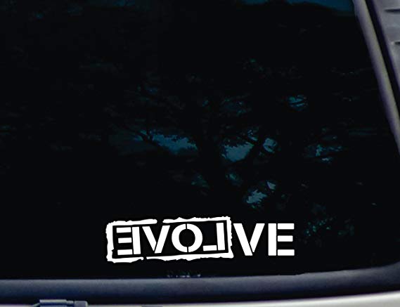 Evolve & Love - 8" x 2" die cut vinyl decal for windows, cars, trucks, tool boxes, virtually any hard, smooth surface
