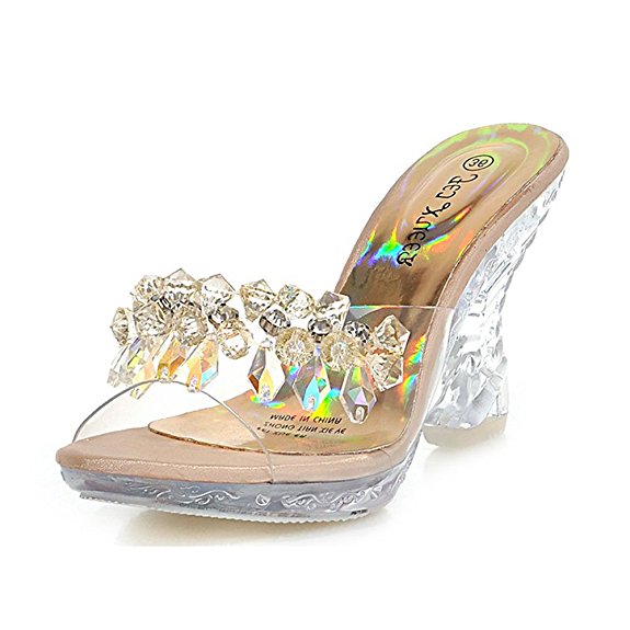 Clear High Heels Platform Crystal Sandals Sparkling Diamonds Summer Gold Black For Women's Shoes Girl's