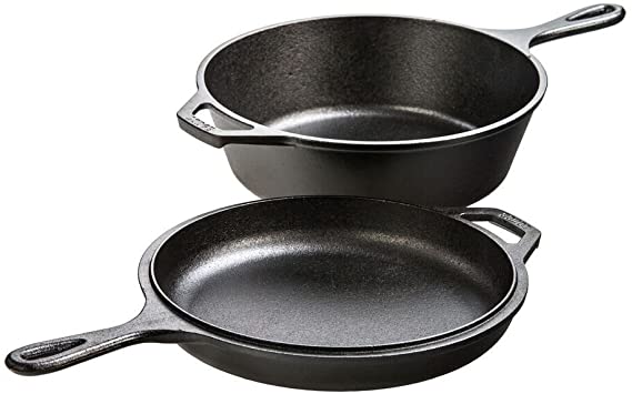 Lodge Pre-Seasoned Cast Iron Combo Cooker, 2-Piece Set, 10.25", Black